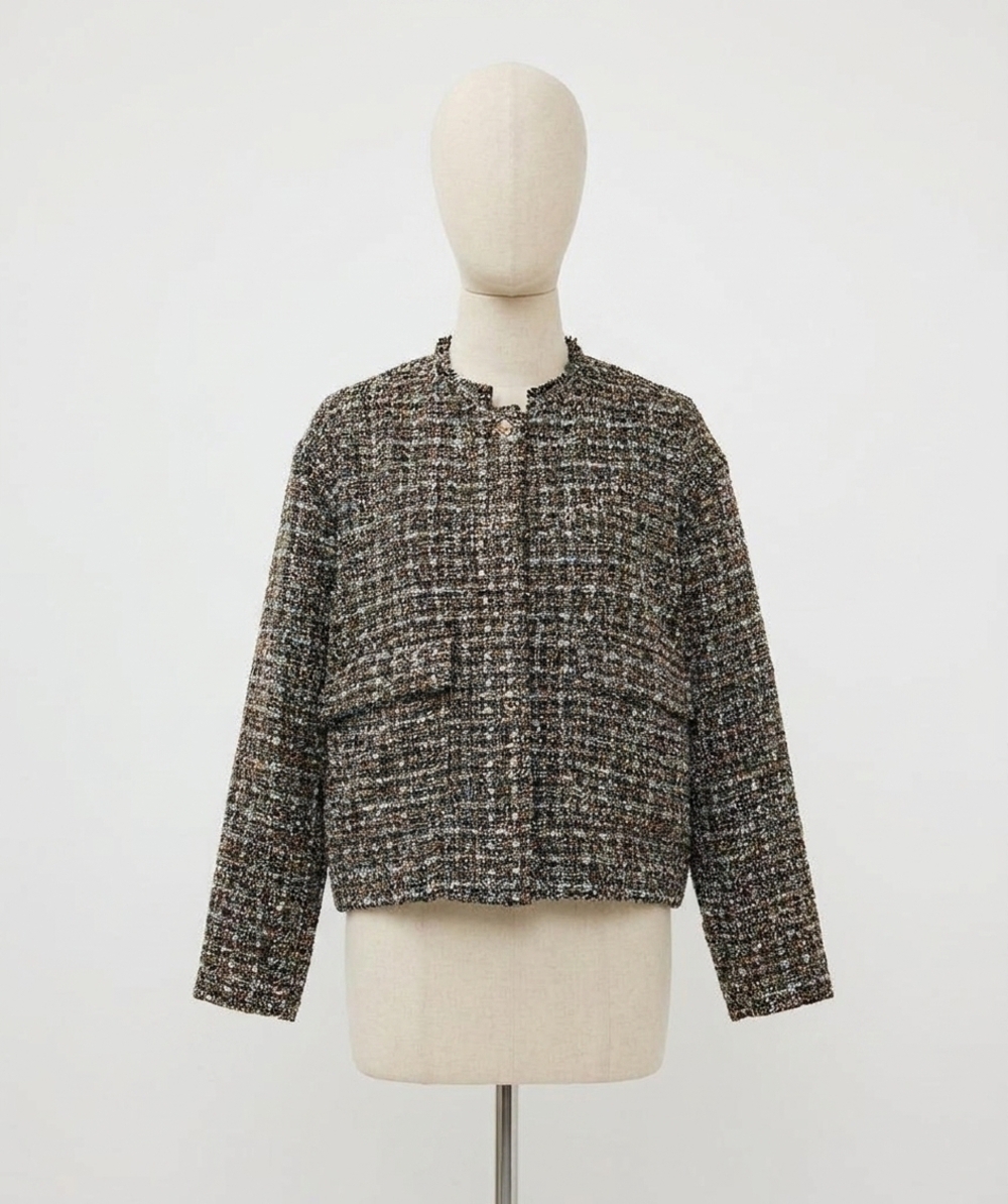 NEW ESQUALO tove tweed bomber jacket in black